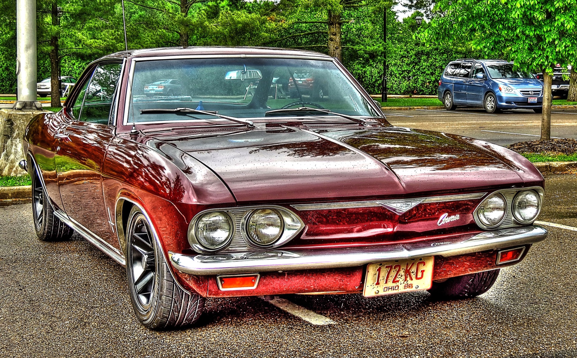 Burgundy 1968 Chevrolet Corvair reference vehicle